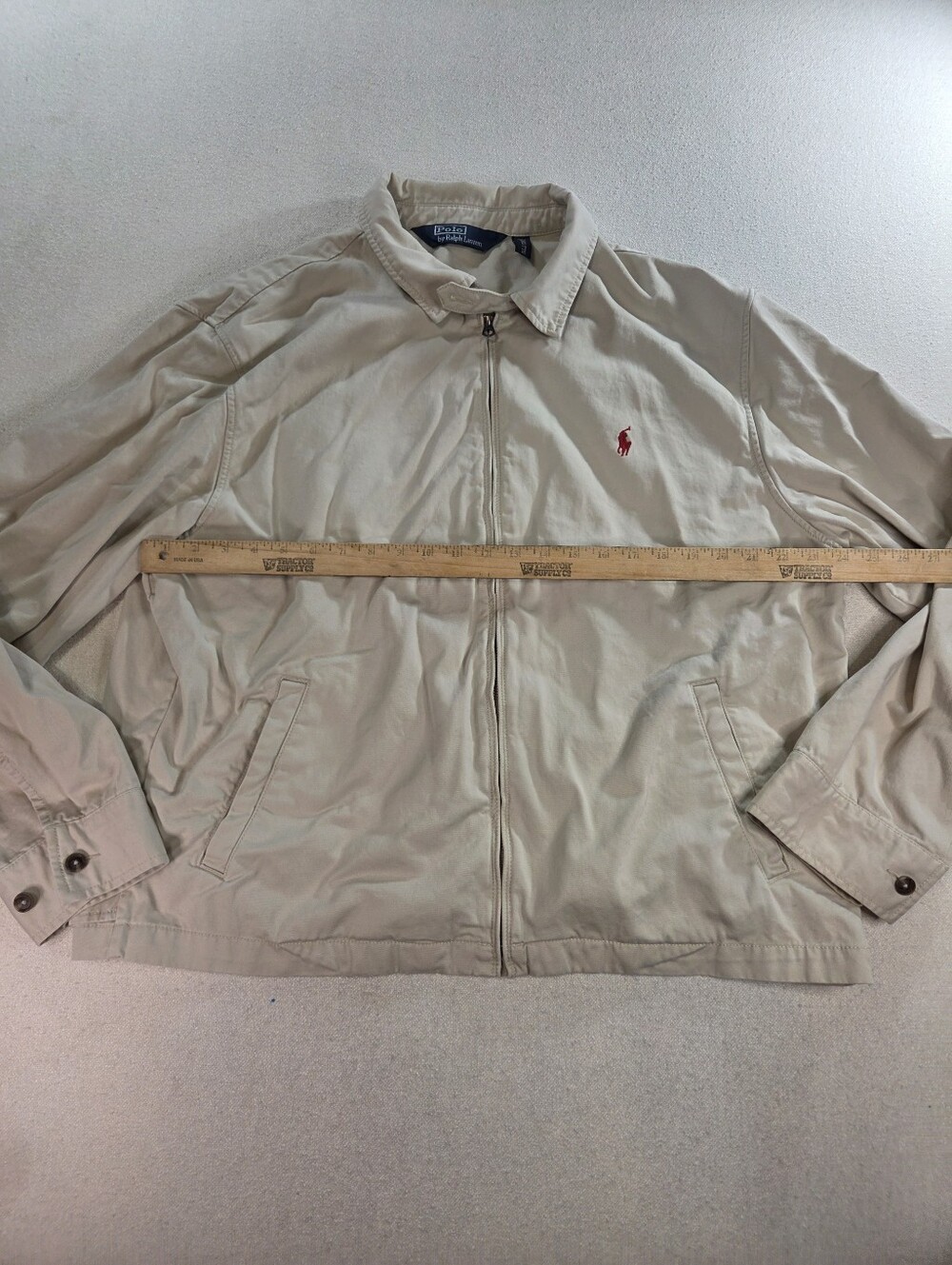 Polo Ralph Lauren Harrington Jacket XXL Beige Tan Red Pony Full Zip 100% Cotton - Picture 5 of 9